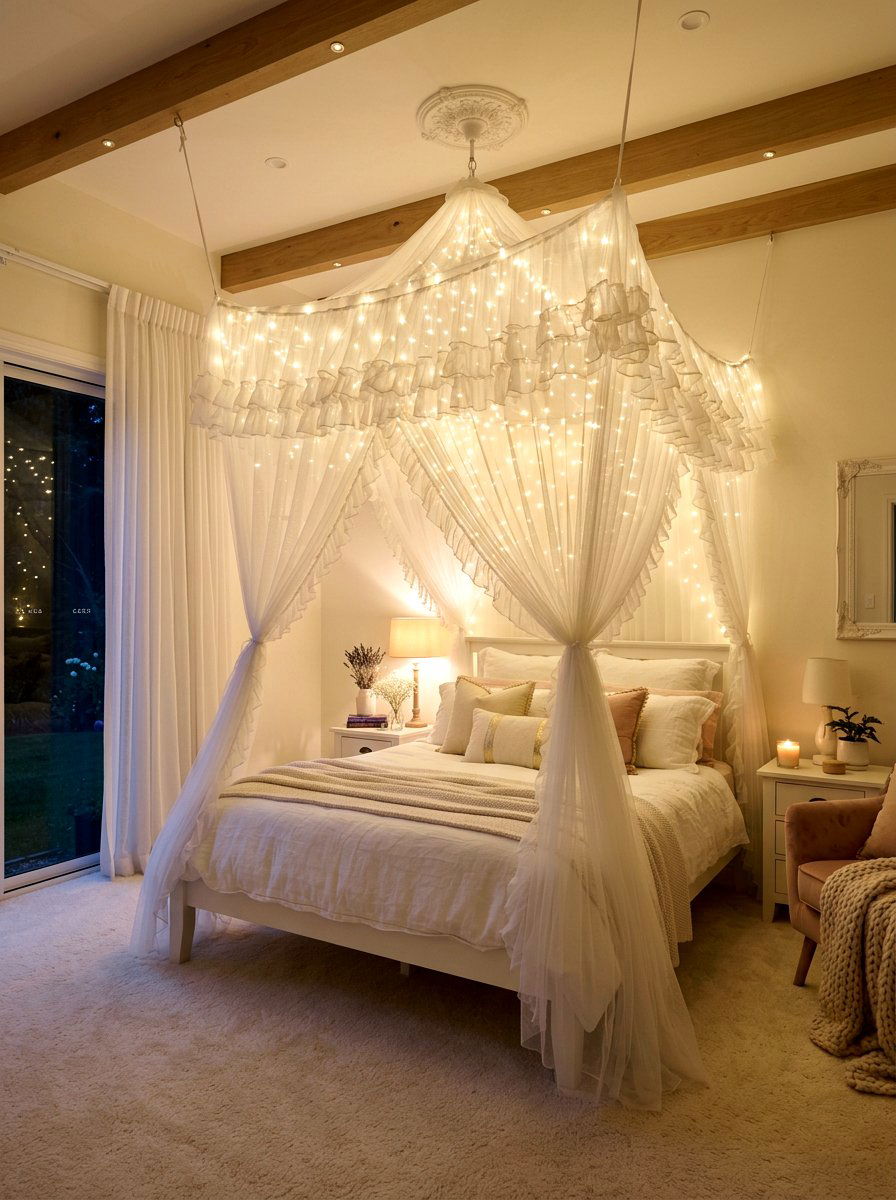 Tulle Ruffle Canopy Dreamy Bedroom - 30 romantic ruffle bedroom ideas