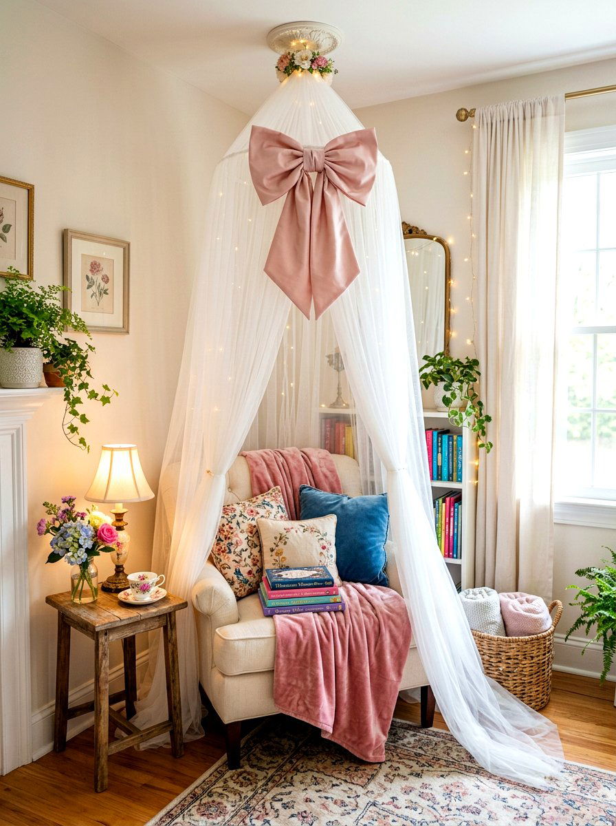 Tulle bow canopy - 30 bow nursery decor ideas