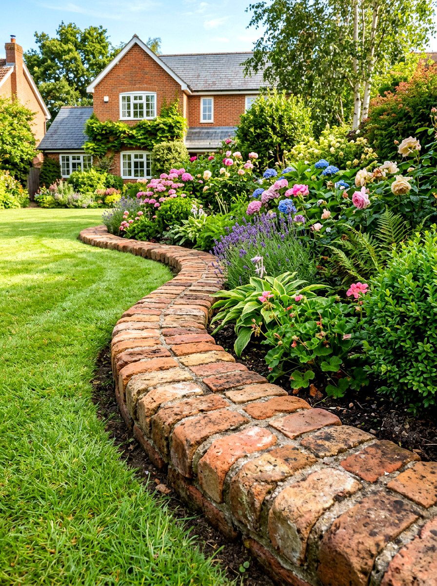 Tumbled Brick Garden Border - 30 brick border front yard ideas