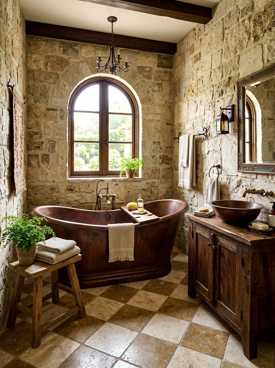 Tumbled Stone Checkerboard Floor - 30 checkerboard bathroom floor ideas