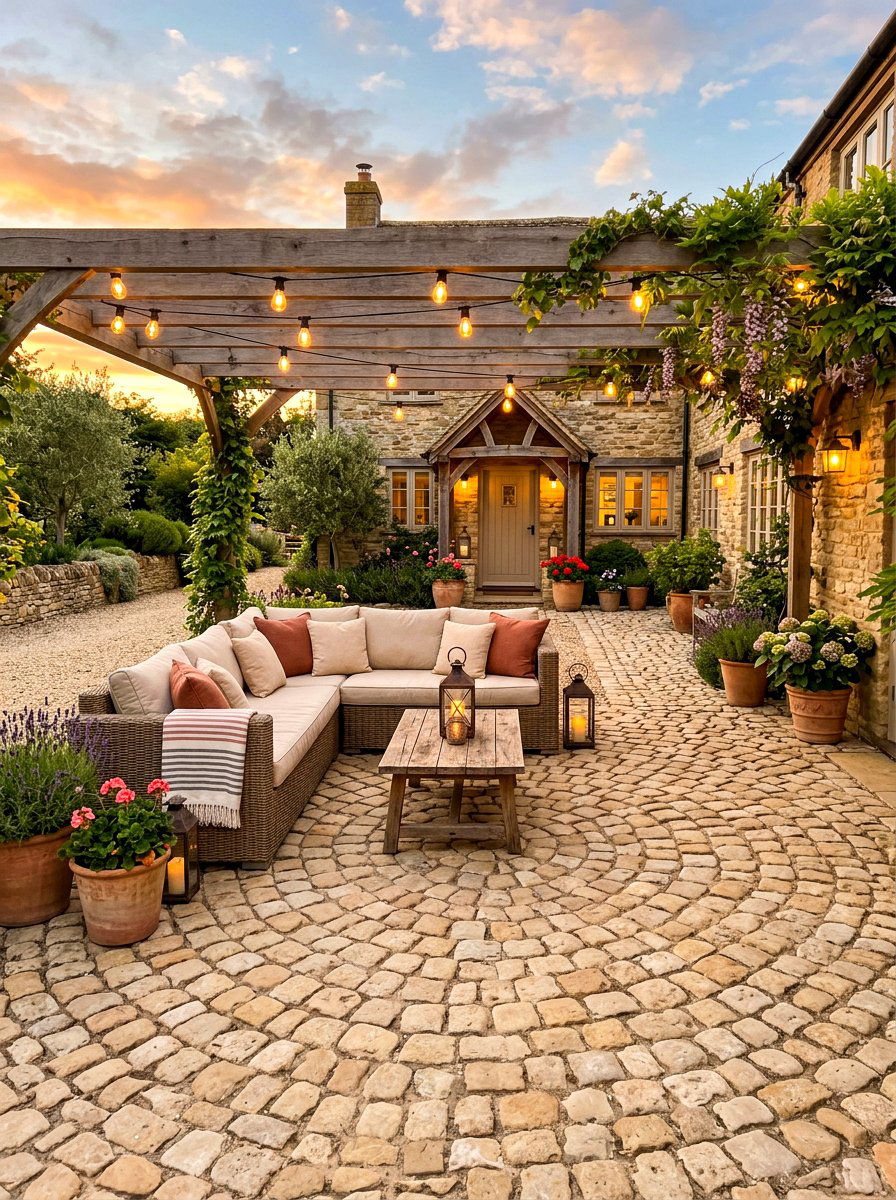 Tumbled Stone Courtyard - 30 stone courtyard patio ideas