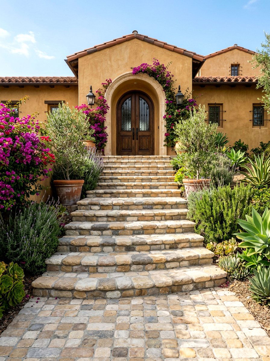 Tumbled Stone Entry - 30 stone front steps ideas