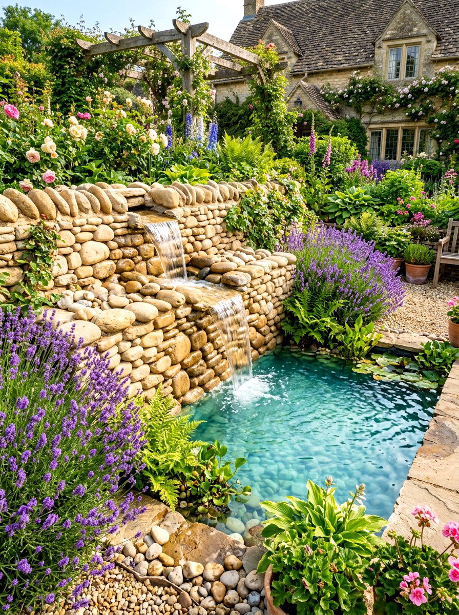 Tumbled Stone Waterfall Wall - 30 pool waterfall ideas