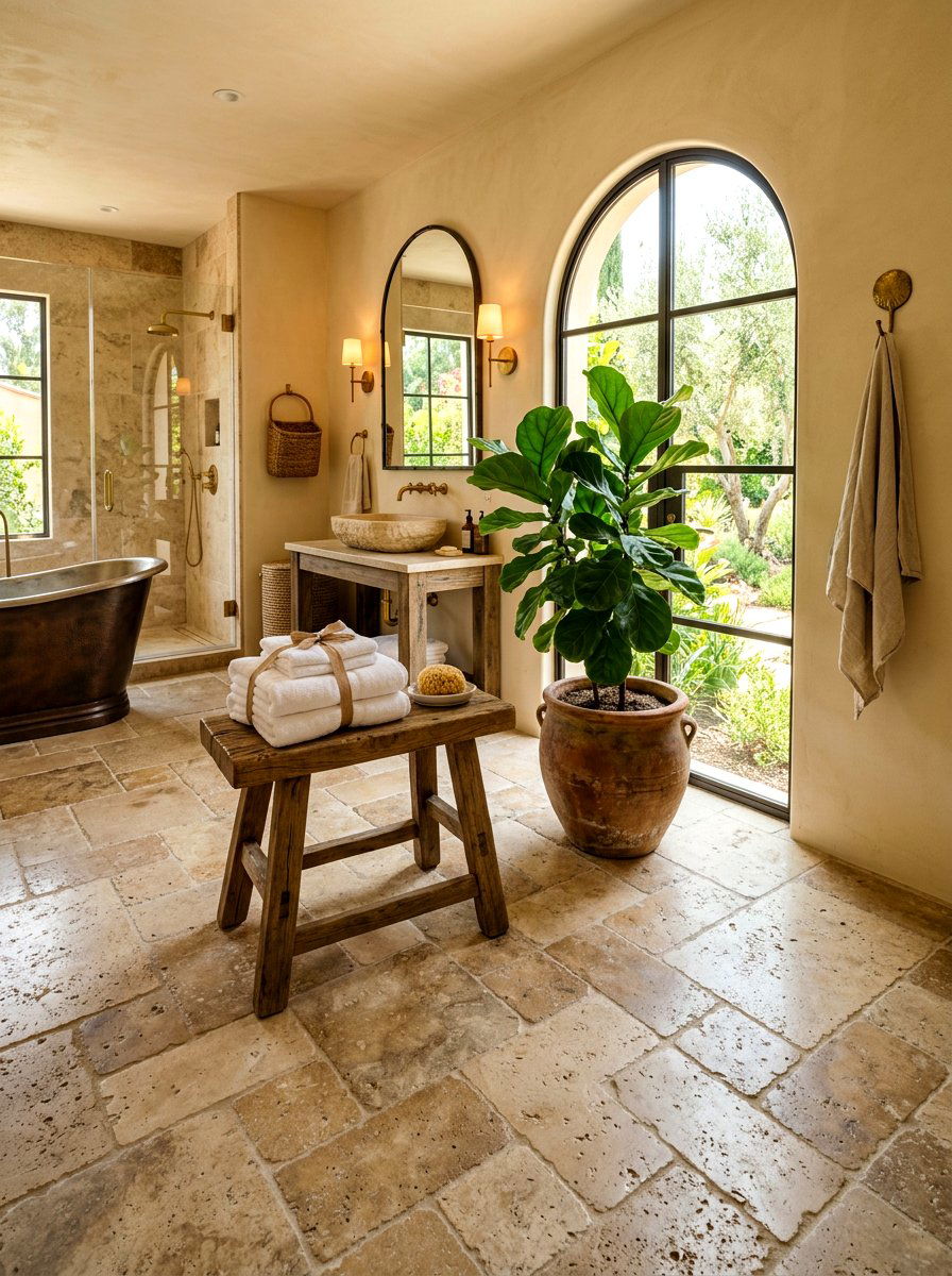 Tumbled Travertine Floor - 30 travertine bathroom ideas