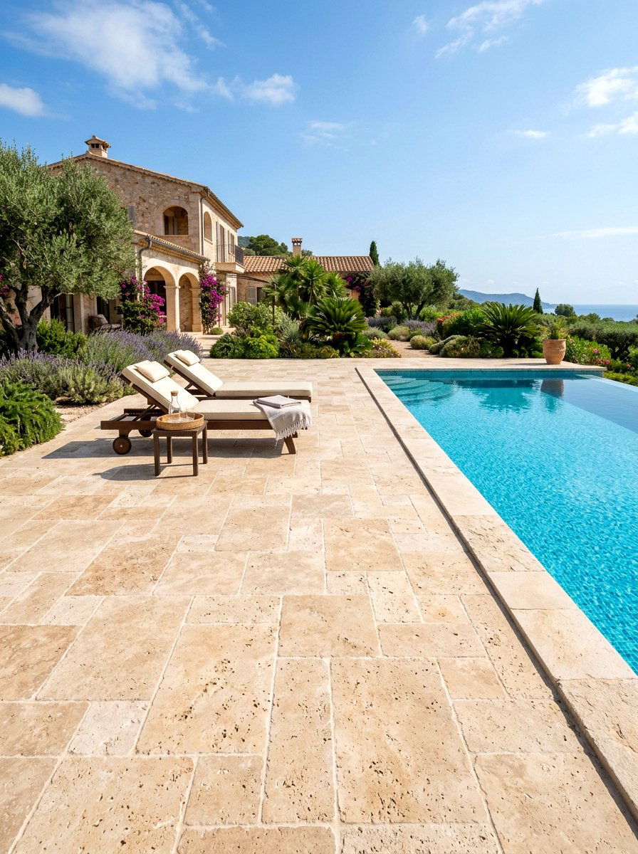 Tumbled Travertine Patio Flooring - 30 Tuscan revival patio ideas