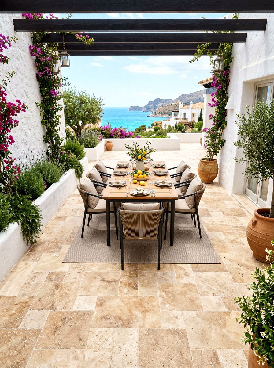 Tumbled Travertine Patio - 30 Mediterranean backyard lounge ideas