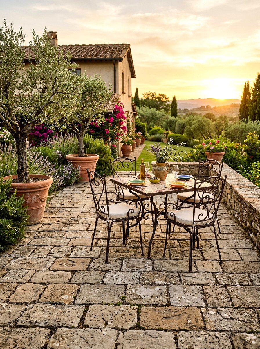 Tumbled edge limestone patio - 30 limestone backyard patio ideas