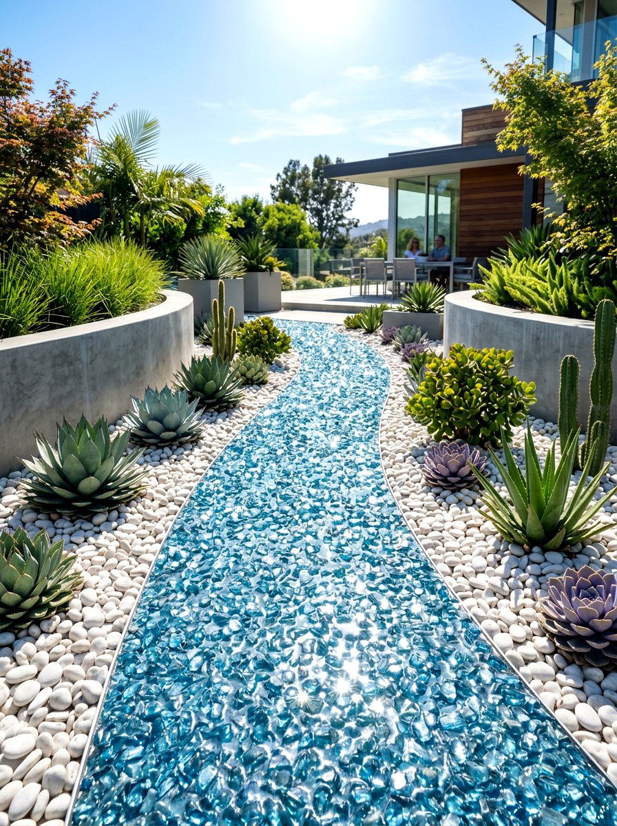 Tumbled glass and resin walkway - 30 secret path garden ideas