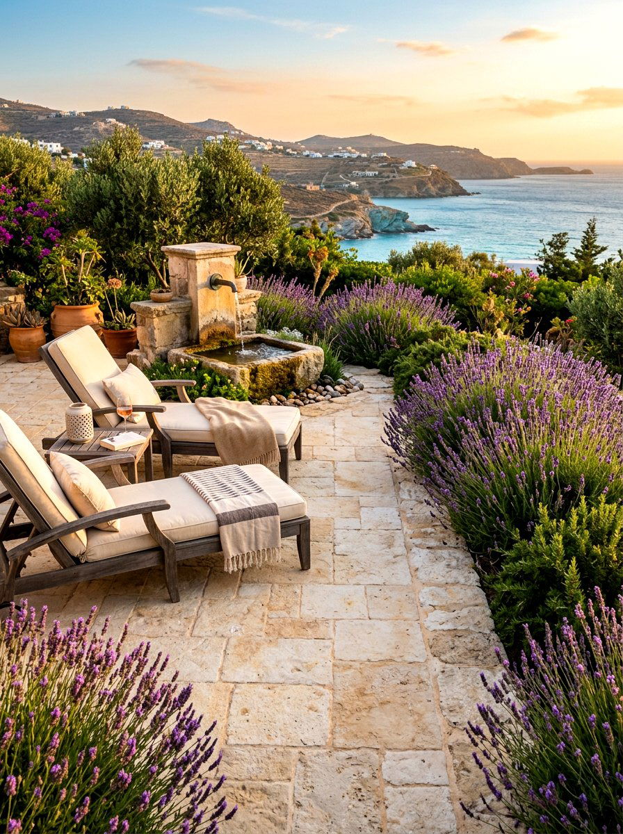 Tumbled limestone patio edge - 30 patio paver border ideas