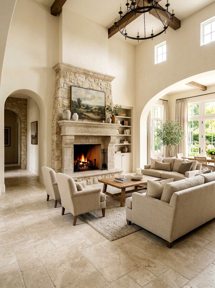 Tumbled marble floor living room - 30 Tuscan revival living room ideas