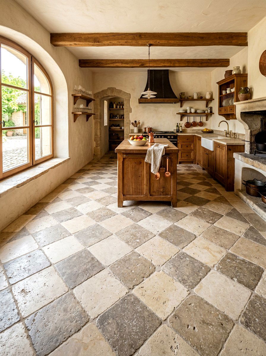 Tumbled stone checkerboard kitchen - 30 checkerboard kitchen tile ideas