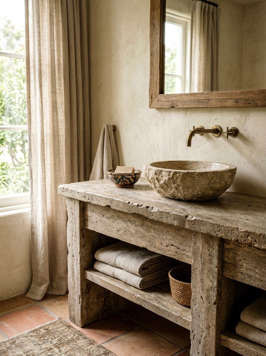 Tumbled travertine vanity - 30 travertine vanity bathroom ideas