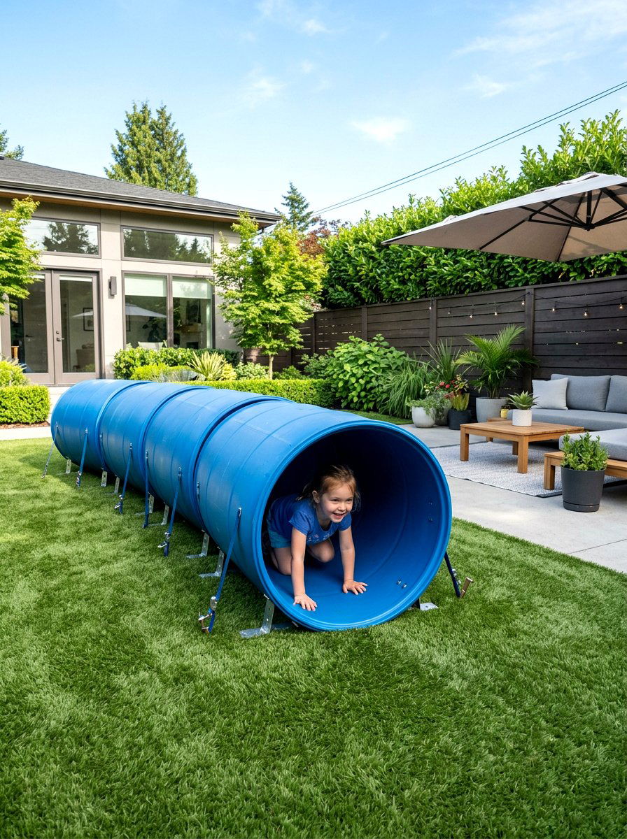 Tunnel Barrel Crawl - 30 backyard obstacle course ideas
