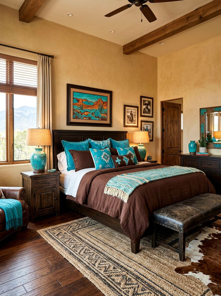Turquoise And Earthy Bedroom - 30 western bedroom ideas