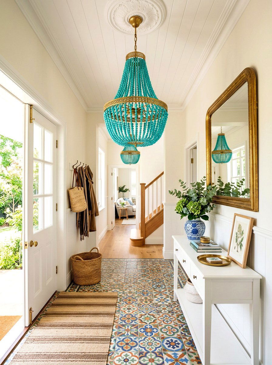 Turquoise Beaded Chandelier - 30 beaded chandelier ideas