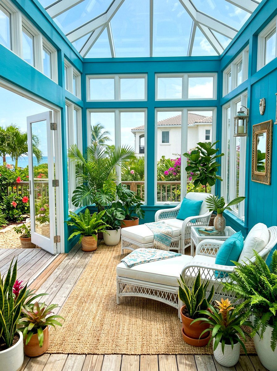 Turquoise Blue Sunroom - 30 saturated color room ideas