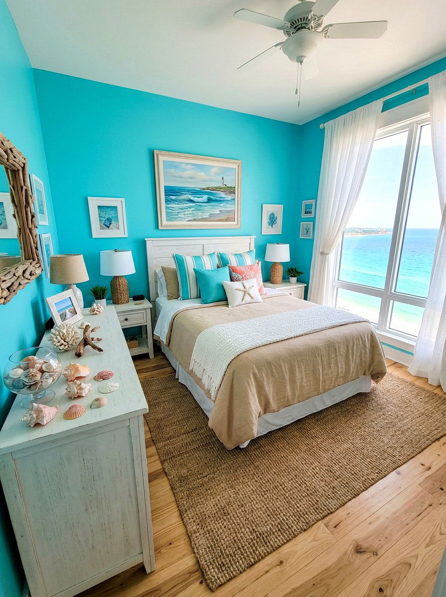 Turquoise Coastal Bedroom - 30 ocean blue bedroom ideas