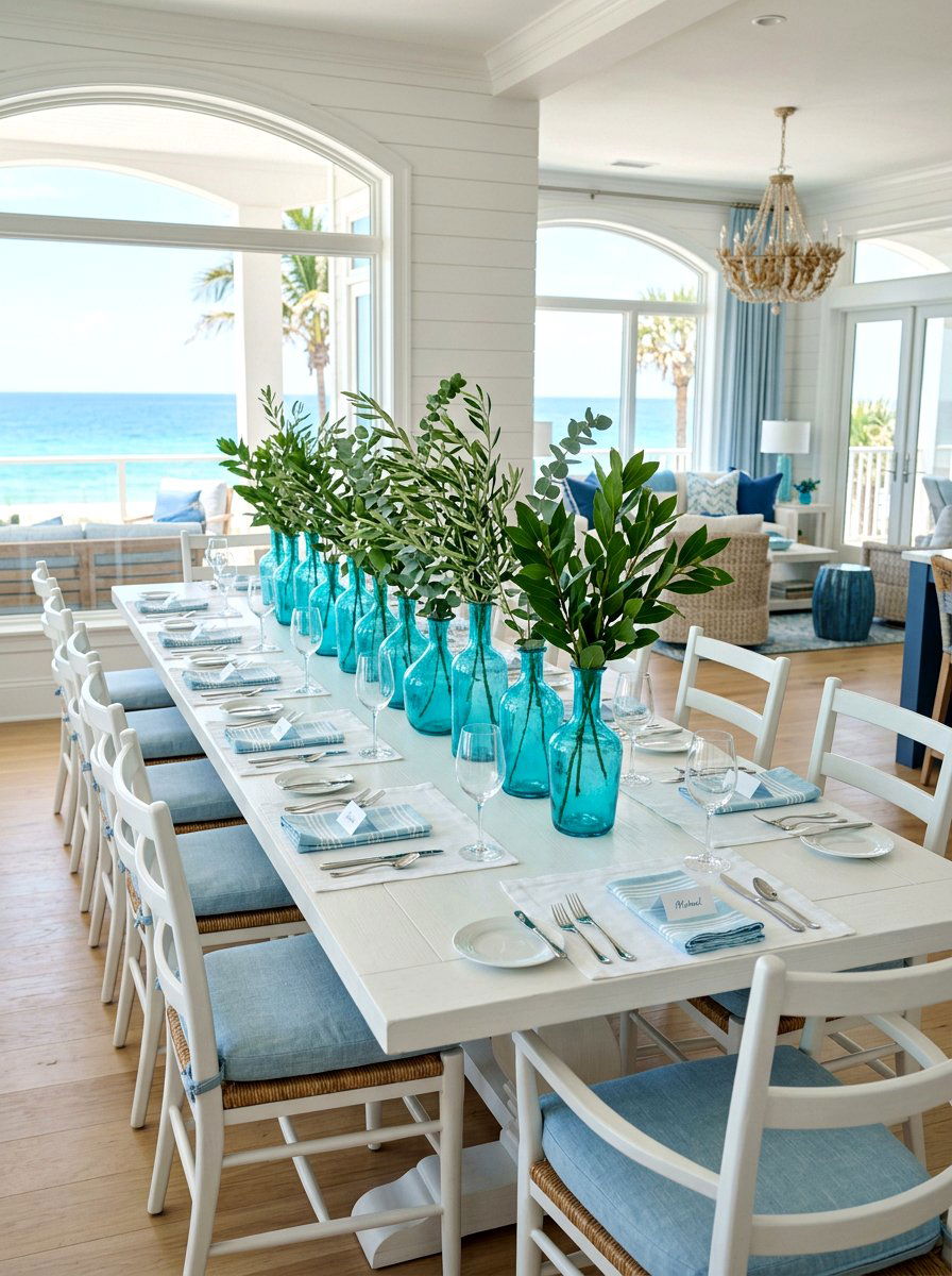 Turquoise Glass Vase - 30 coastal table decor ideas