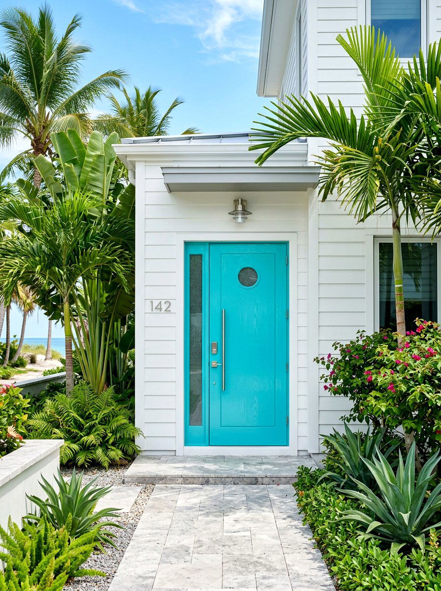 Turquoise High Gloss Front Door - 30 lacquered front door ideas
