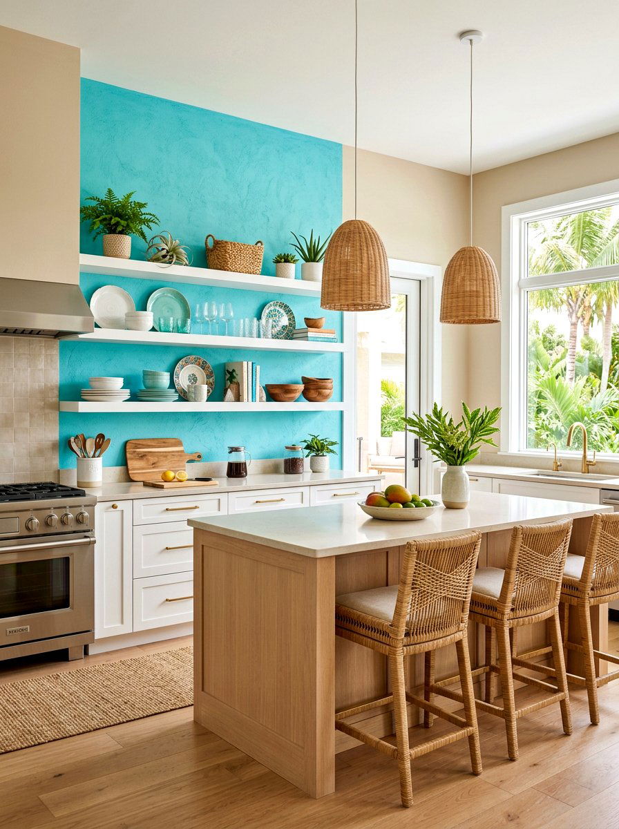Turquoise Kitchen Accent Wall - 30 beach house kitchen ideas