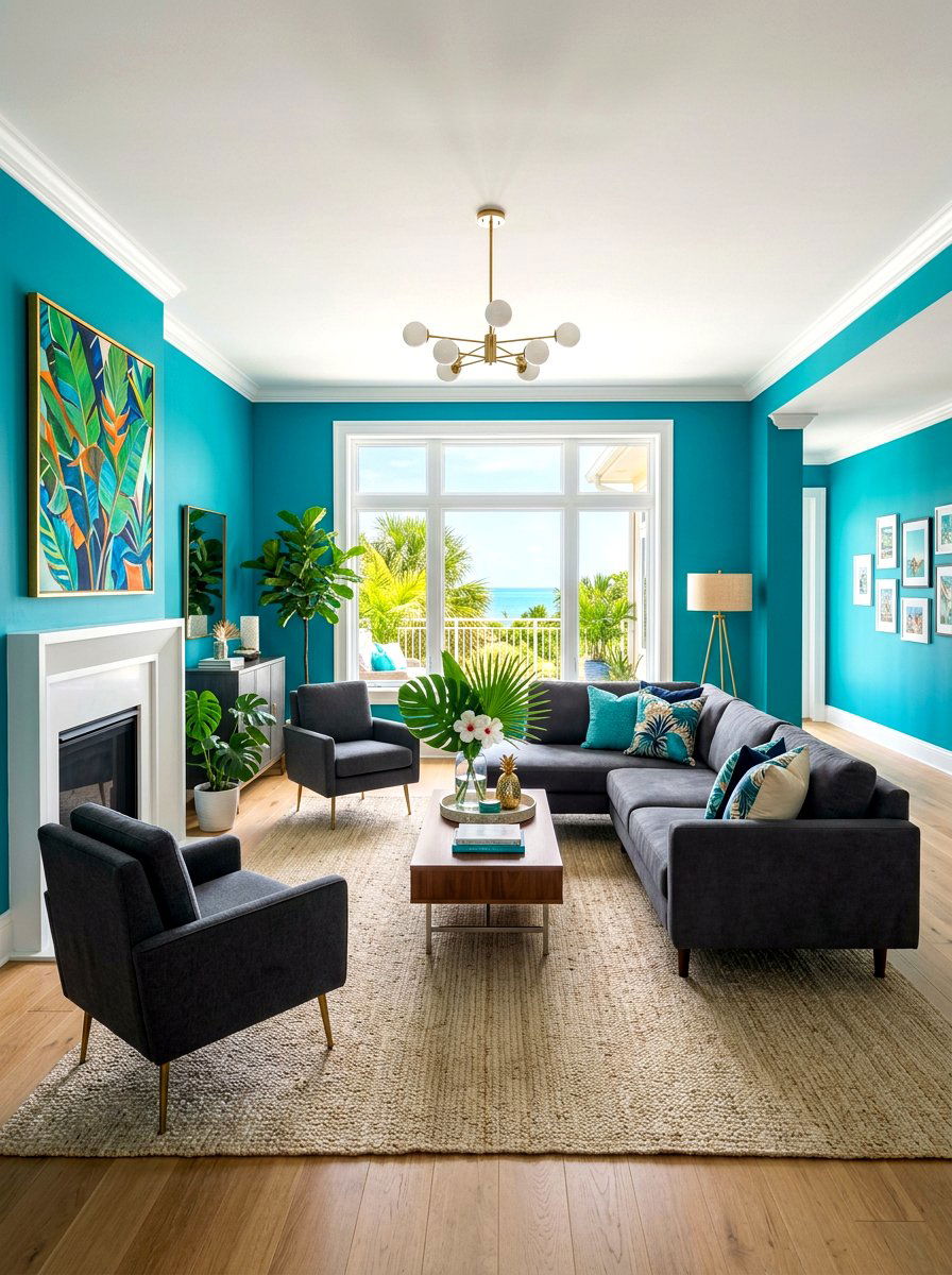 Turquoise Living Room - 30 jewel tone living room ideas
