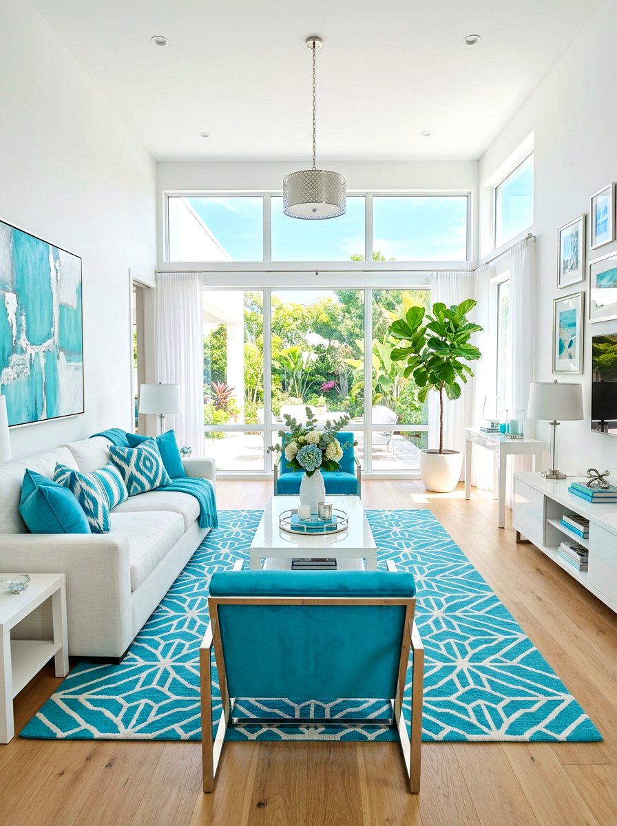 Turquoise Living Room - 30 ocean inspired living room ideas
