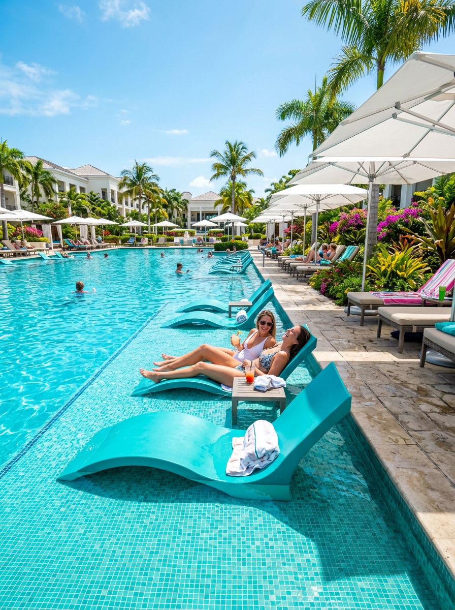 Turquoise Lounger Sun Shelf Area - 30 pool ledge lounger ideas