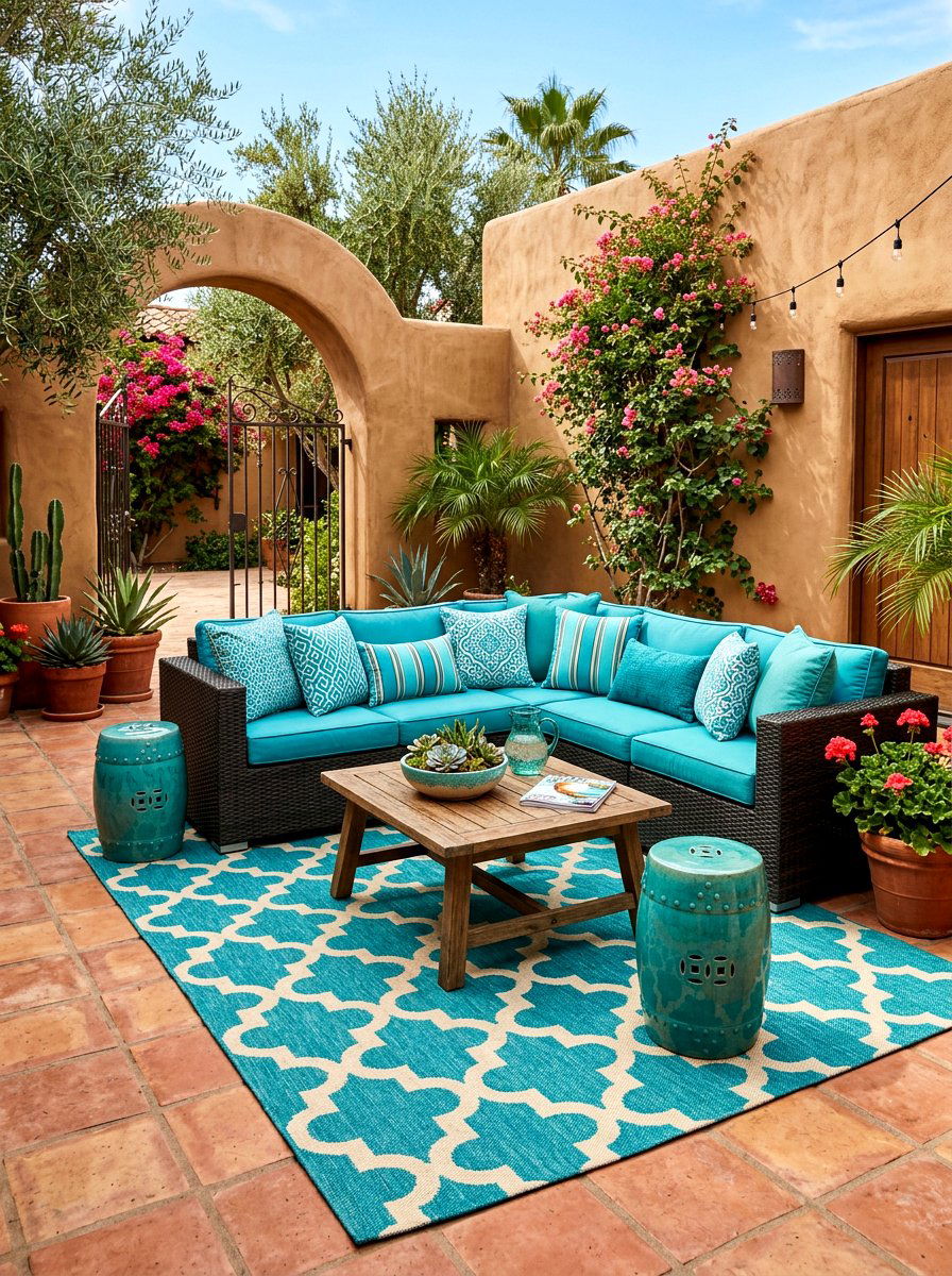 Turquoise Patio Decor - 30 southwestern backyard ideas