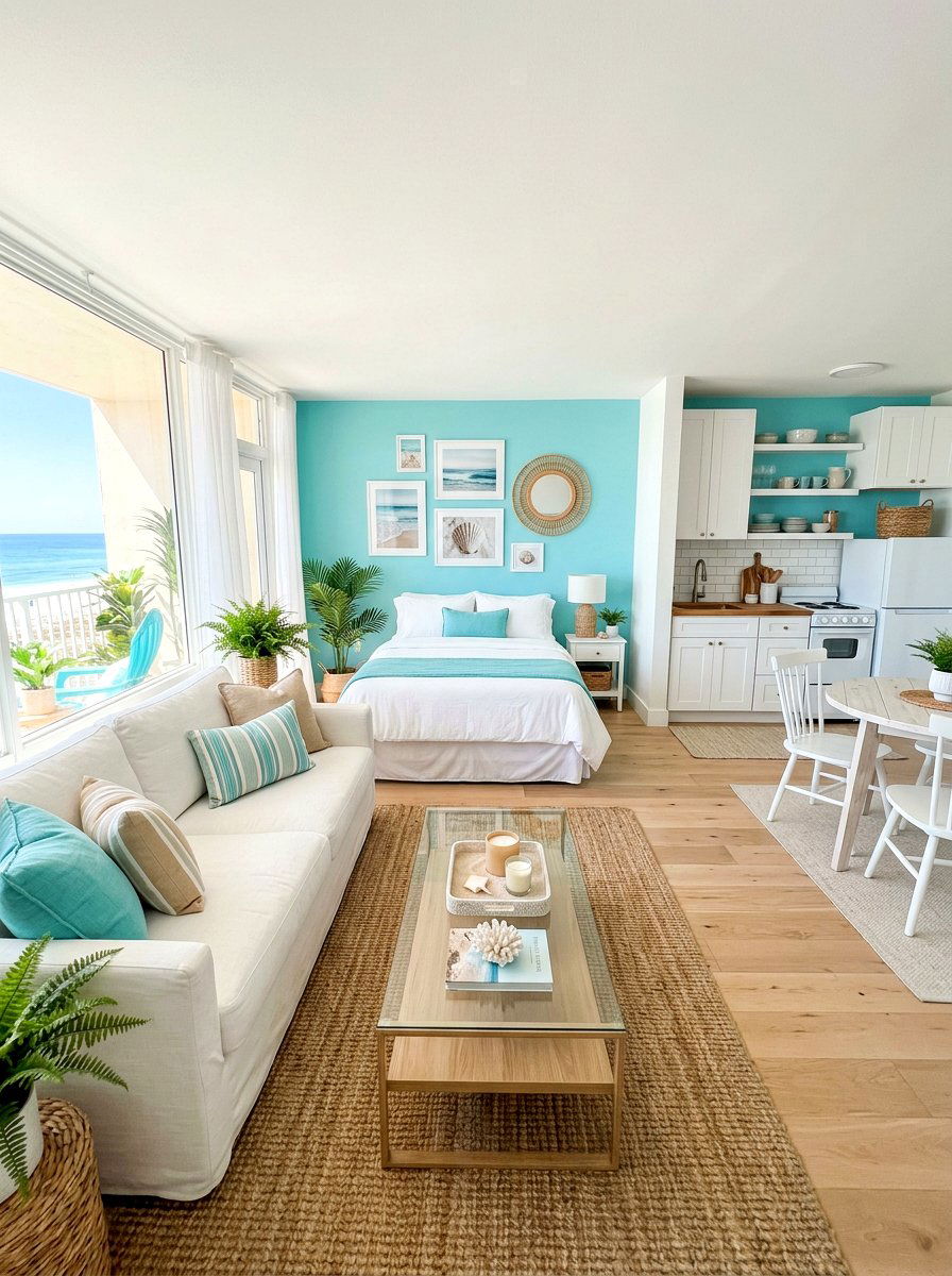 Turquoise Small Studio Apartment - 30 small room big color ideas