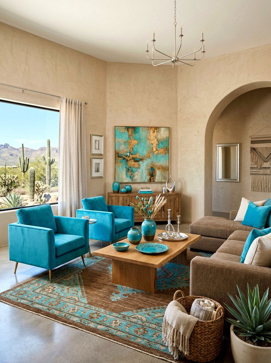 Turquoise accent living room - 30 southwestern living room ideas