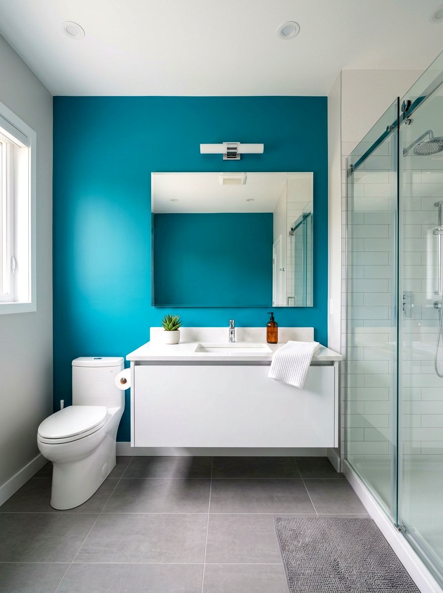 Turquoise accent wall - 30 turquoise bathroom ideas