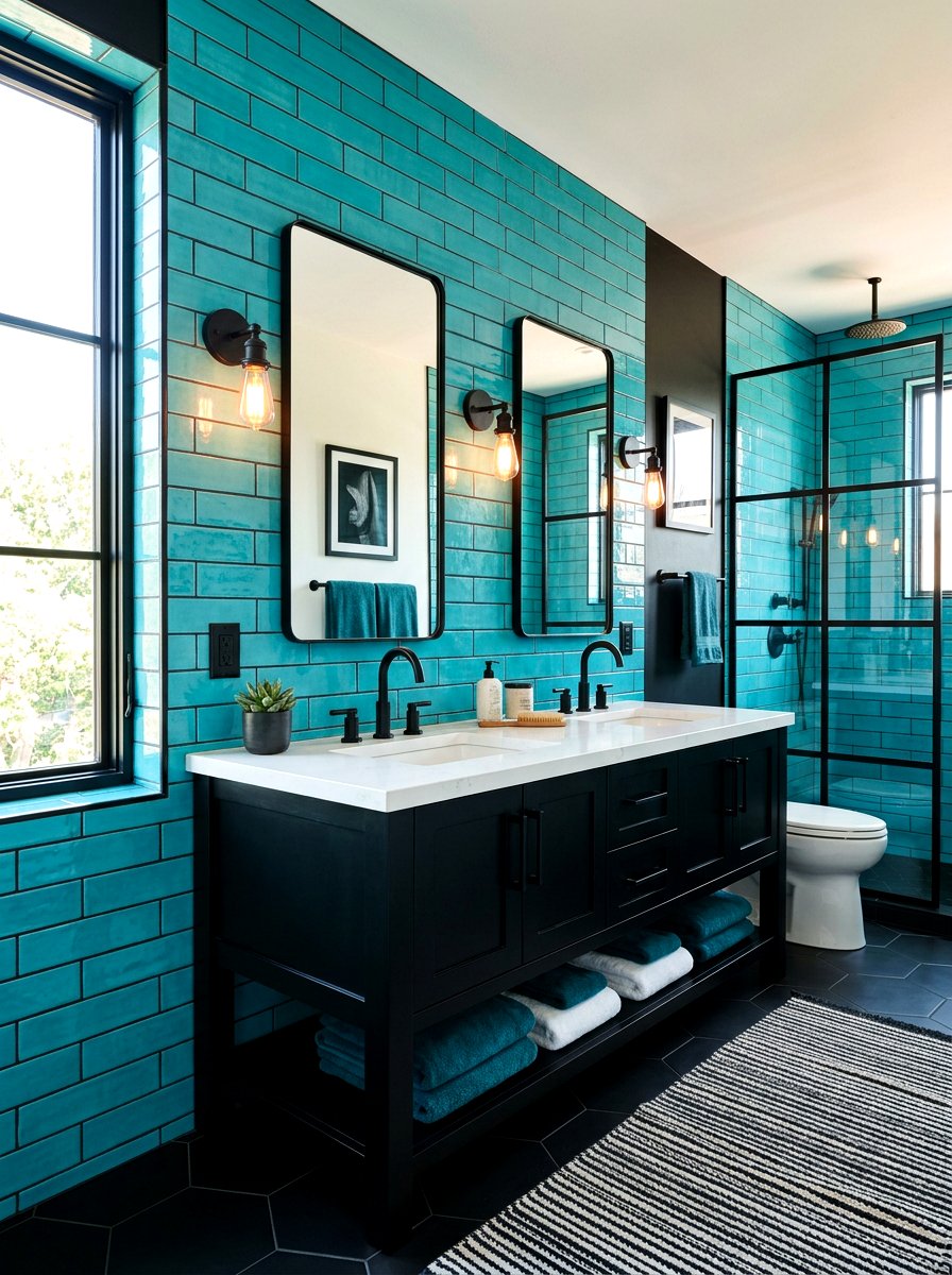 Turquoise and black bathroom - 30 turquoise bathroom ideas