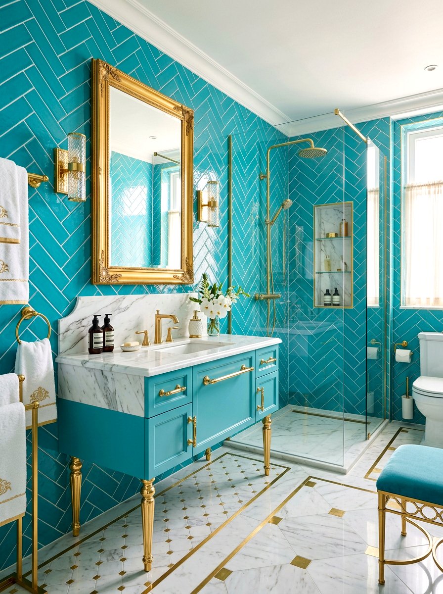 Turquoise and gold bathroom - 30 turquoise bathroom ideas
