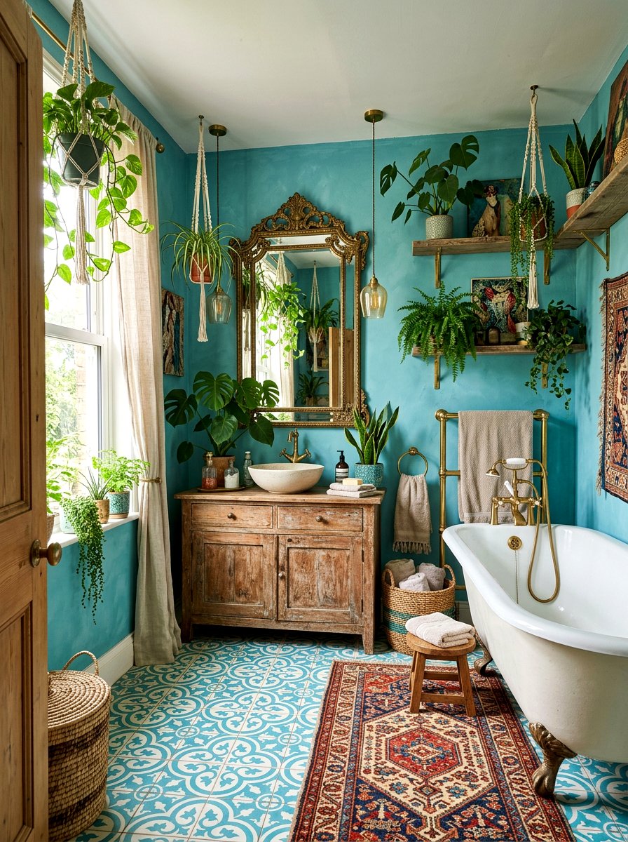 Turquoise bohemian bathroom - 30 turquoise bathroom ideas