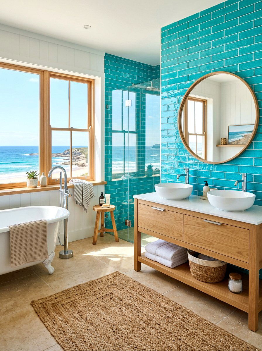 Turquoise coastal bathroom - 30 turquoise bathroom ideas