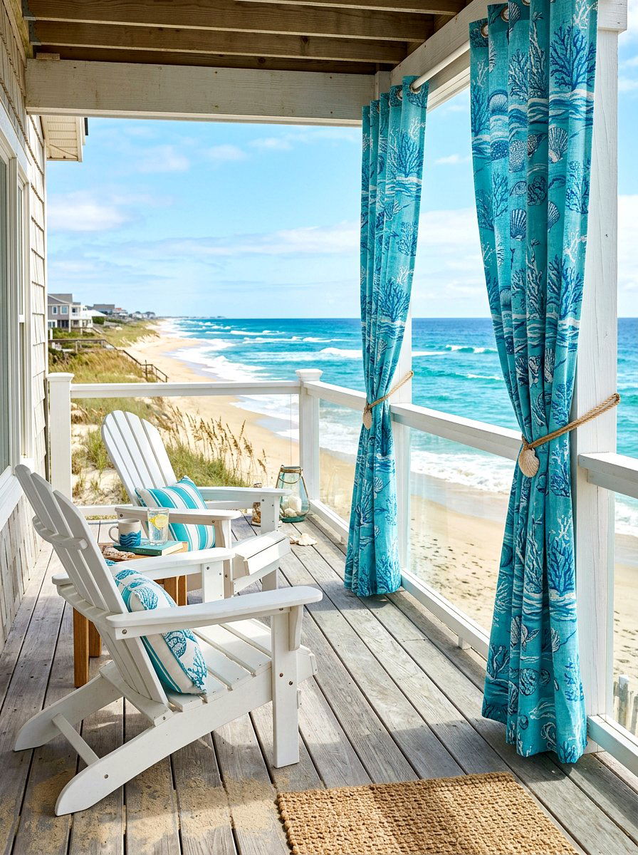 Turquoise coastal curtains - 30 cabana curtain ideas