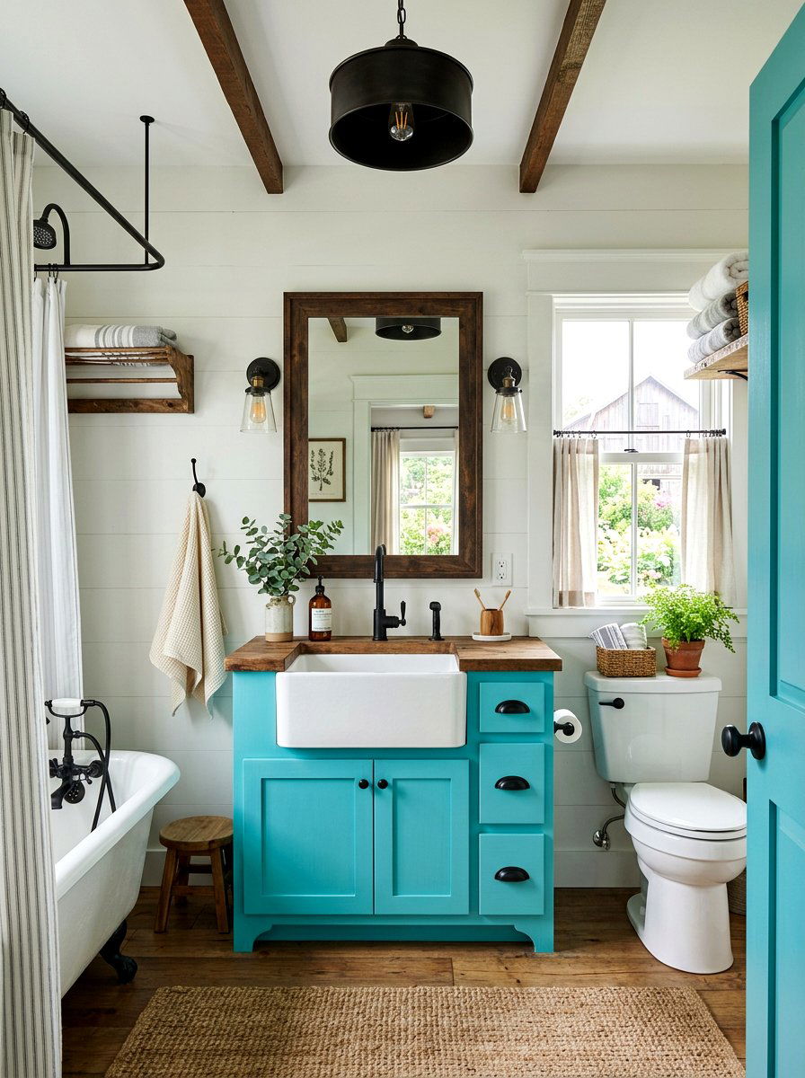 Turquoise farmhouse bathroom - 30 turquoise bathroom ideas