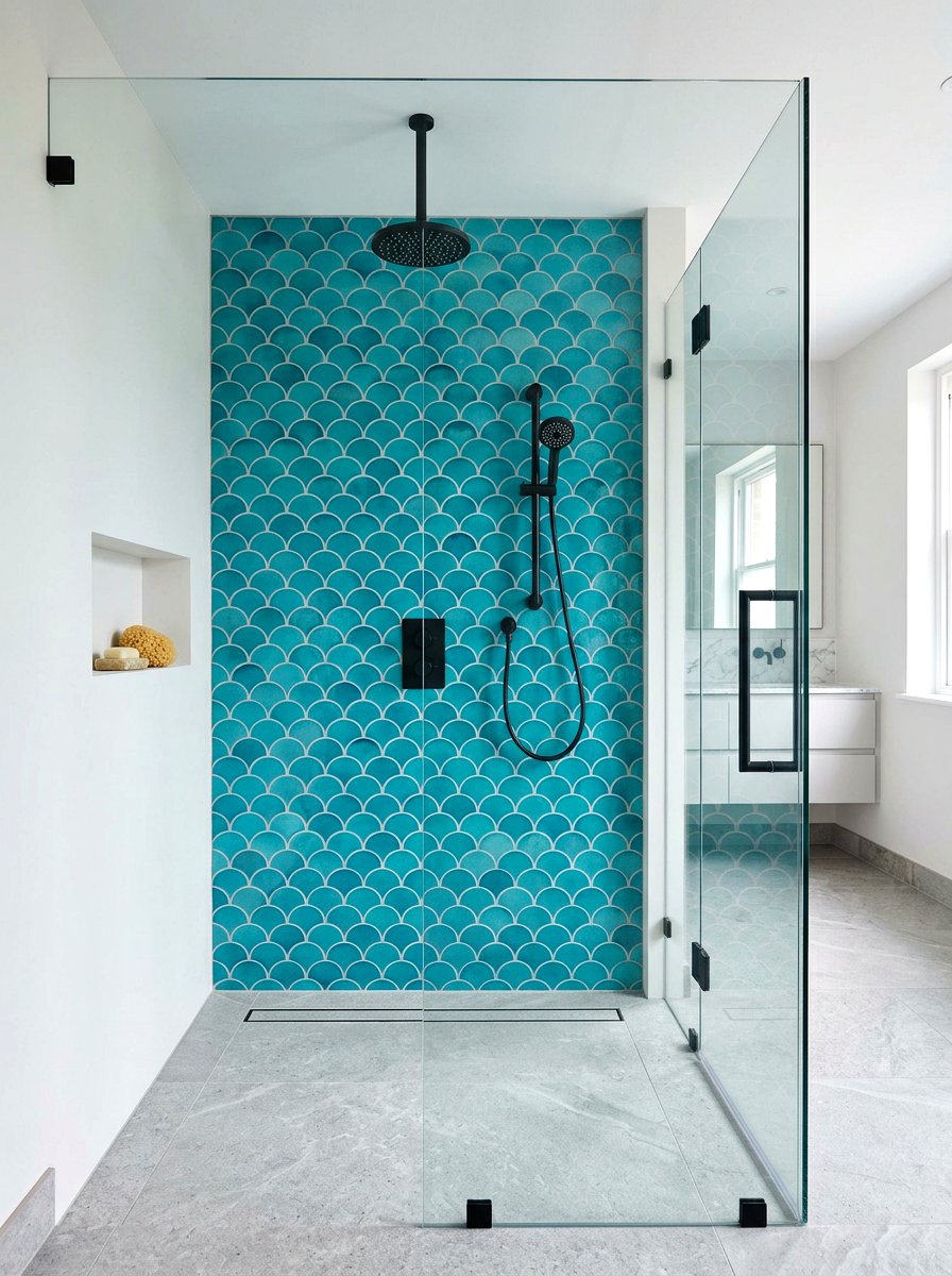 Turquoise fish scale tile - 30 turquoise bathroom ideas