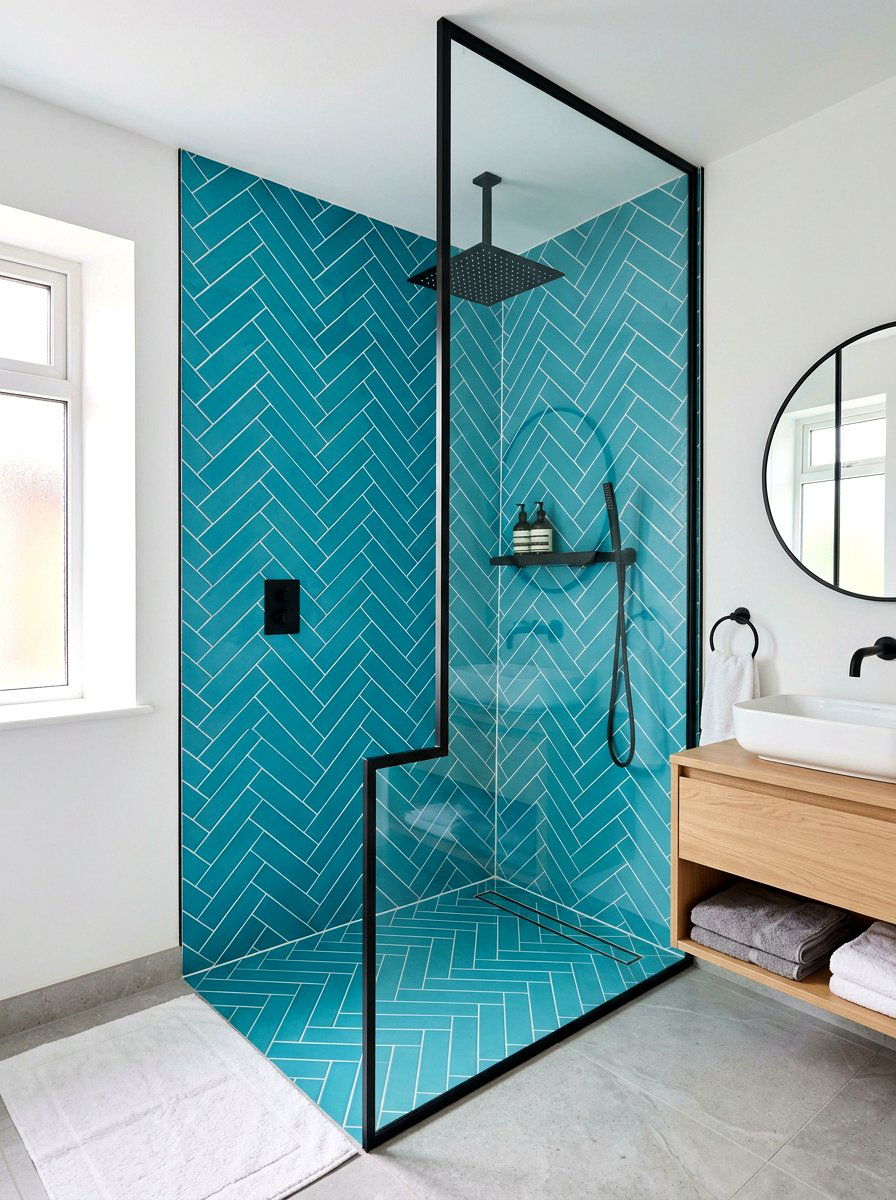 Turquoise herringbone tile - 30 turquoise bathroom ideas
