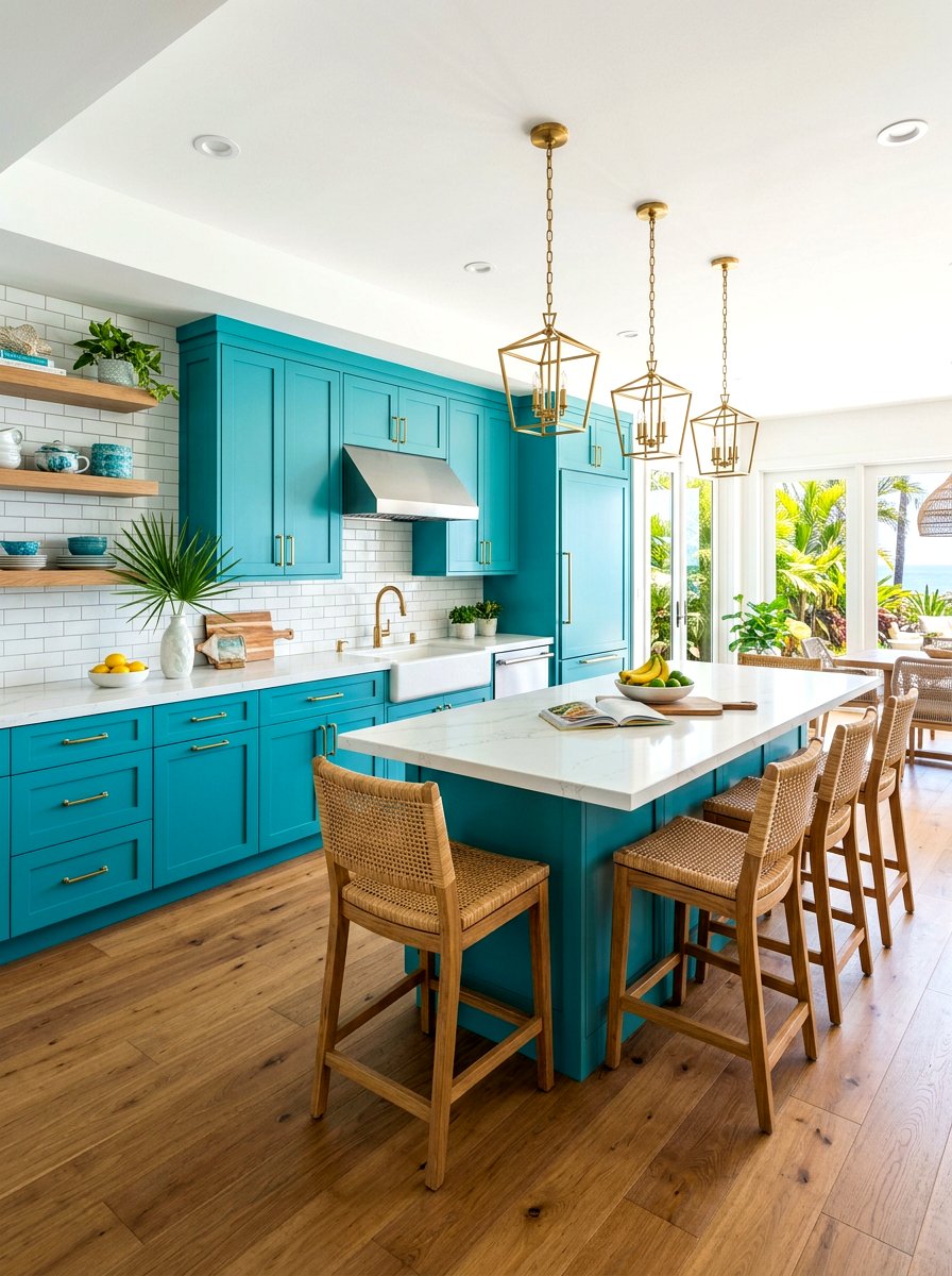 Turquoise kitchen cabinet - 30 surf shack decor ideas