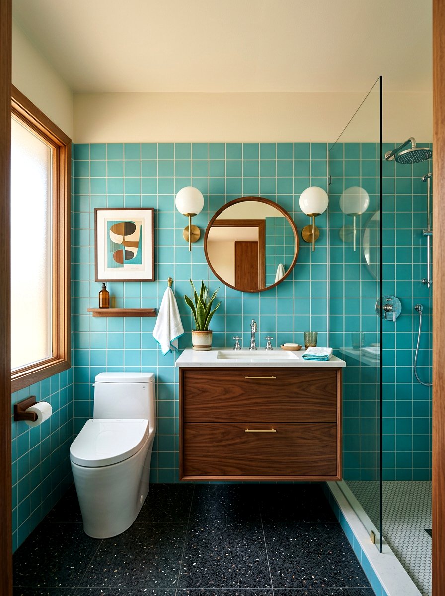 Turquoise mid century bathroom - 30 turquoise bathroom ideas