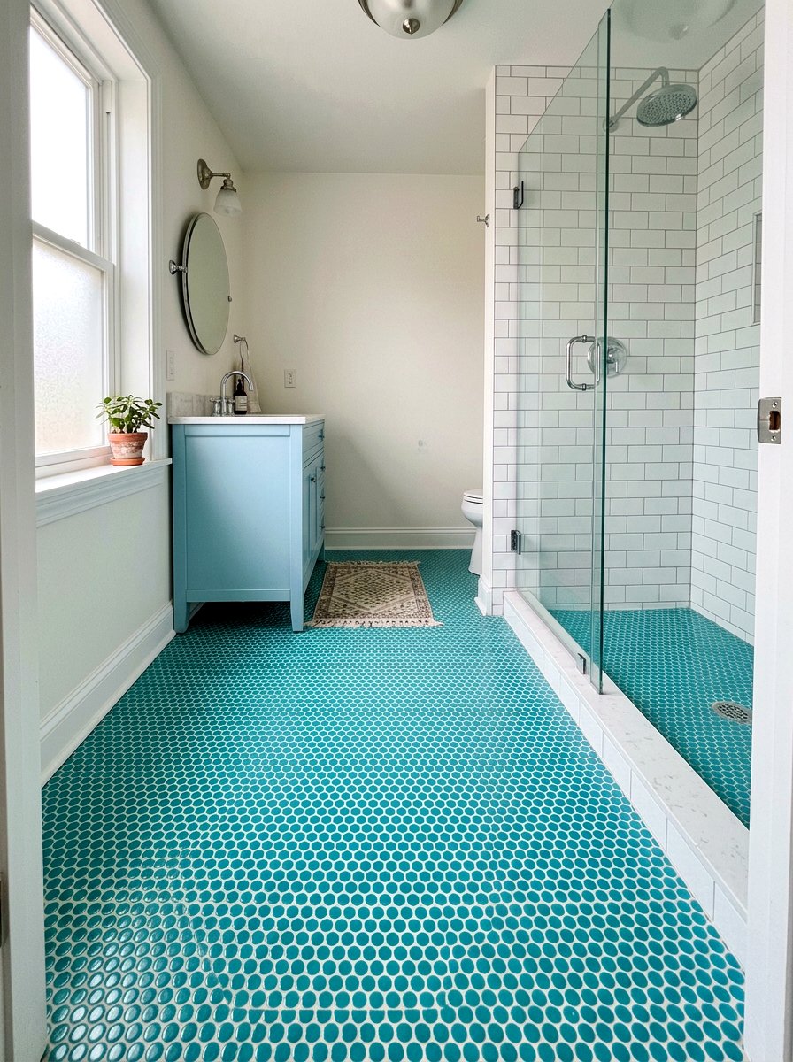 Turquoise penny tile - 30 turquoise bathroom ideas