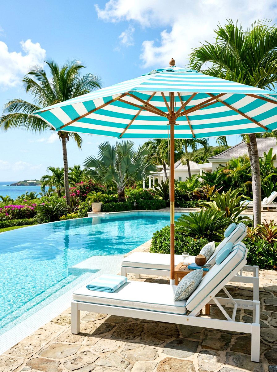 Turquoise striped patio umbrella - 30 striped patio umbrella ideas