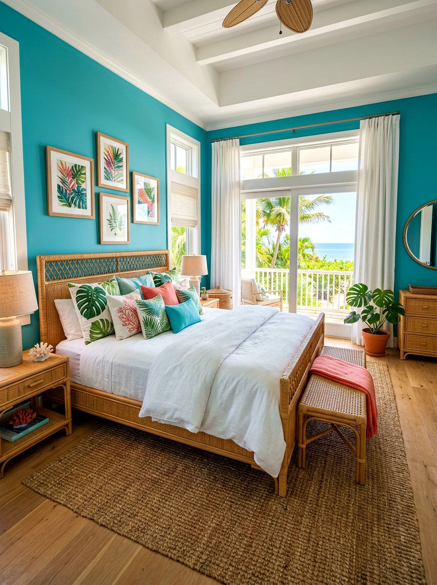 Turquoise tropical escape bedroom - 30 cool blue bedroom ideas