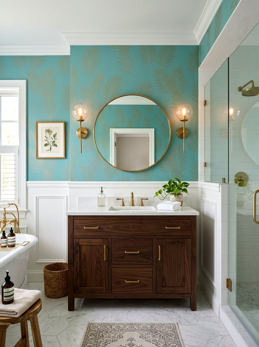 Turquoise wallpaper - 30 turquoise bathroom ideas
