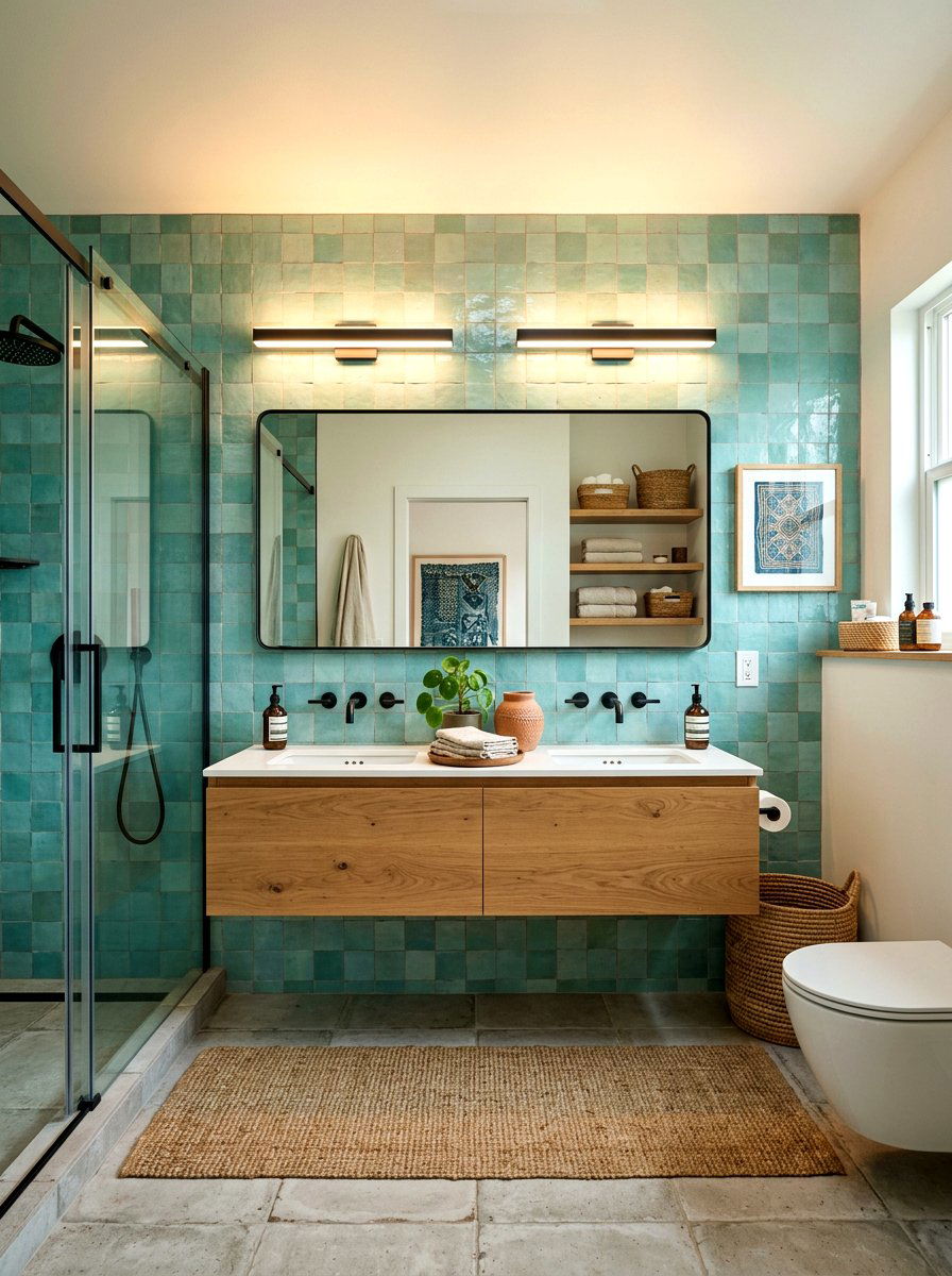 Turquoise zellige tile - 30 turquoise bathroom ideas