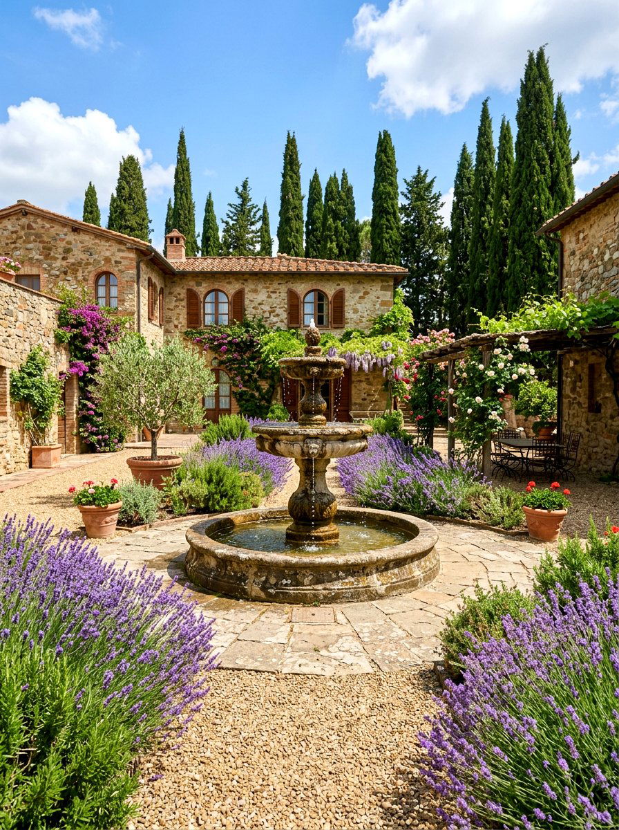 Tuscan Courtyard Fountain - 30 Tuscan courtyard ideas