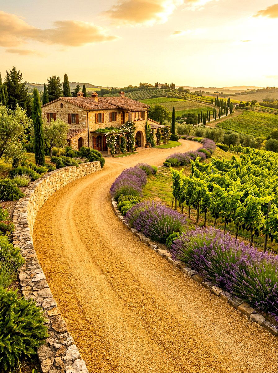 Tuscan Gold Driveway - 30 gravel driveway ideas