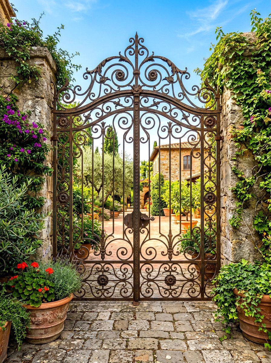 Tuscan Iron Gate - 30 fence gate ideas