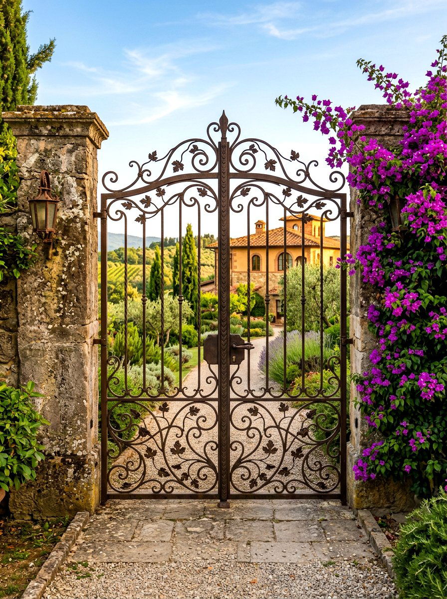 Tuscan Iron Scrollwork Gate - 30 driveway gate ideas
